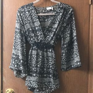 Nicole Miller flowered black and white top